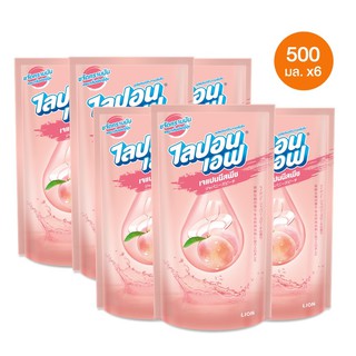 Lipon F ผลิตภัณฑ์ล้างจาน ไลปอนเอฟ เจแปนนีส พีช (Japanese Peach) ชนิดถุงเติม 500 มล. 6 ถุง