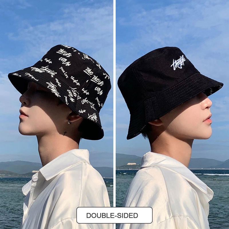 ภาพประกอบคำอธิบาย Suikone COD หมวก หมวกชาวประมงแฟชั่นเวอร์ชั่นเกาหลีฤดูร้อนร่มเงานักเรียนคู่หมวกลำลองกราฟฟิตีหมวกกันแดด