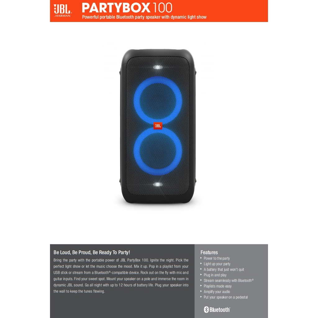 JBL Party Box 100 Powerful portable Bluetooth party speaker with ...