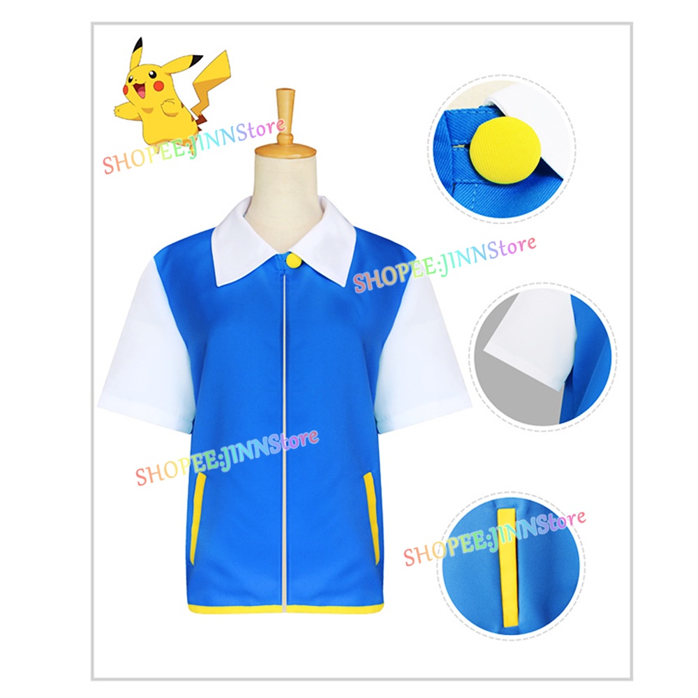 ภาพหน้าปกสินค้าJINN การ์ตูน Pokemon ASH KETCHUM ชุดคอสเพลย์เสื้อแจ็คเก็ตสีน้ำเงินผู้ใหญ่/เด็กหมวกโปเกมอน จากร้าน jinnstore.th บน Shopee