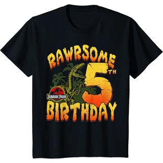 【100% cotton】เสื้อยืด ผ้าฝ้าย พิมพ์ลาย Jurassic Park Rawrsome 5th Birthday สําหรับผู้ชาย