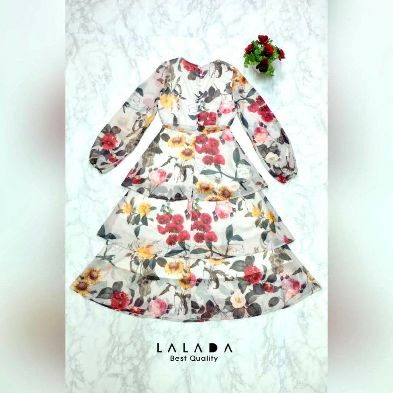 lalada-ลลดา-dress-ผ้าชีฟองพิมพ์-ลายดอกไม้พริ้วๆ