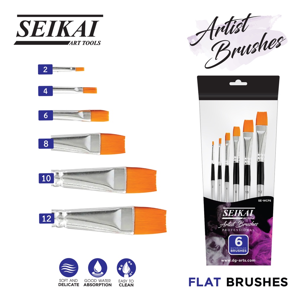 sekai-ชุดพู่กันสีน้ำหัวแบน-6-ด้าม-artist-brushes