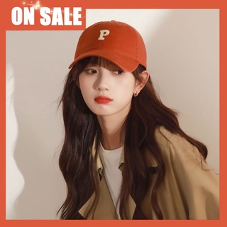 สินค้า ตัวอักษรเกาหลี P หมวกเบสบอลหญิงหมวกกีฬาหมวกนุ่มสีส้มสกปรก