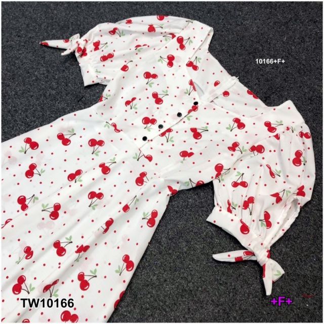 lt-tw10166-gt-dress-เดรสคอเหลี่ยมแขนตุ๊กตา-เนื้อผ้าทอ-พิมพ์ลายเชอร์รี่ทั้งตัว-ปลายแขนผูกโบว์เล็กๆ-ติดกระดุมอก-มีซิปหลัง