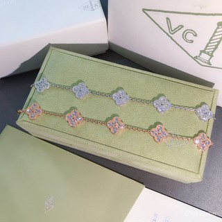 พร้อมส่ง van cleef arpels ของแท้Accessories. Jewelry full diamond four-leaf clover bracelet ส่งเป็นของขวัญให้แฟนหรือเนื่