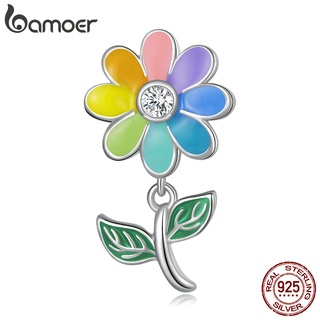 Bamoer 925 Sterling Silver Colorful Sunflower Shape Charm Fashion Gifts For Diy Bracelet Accessories SCC2088