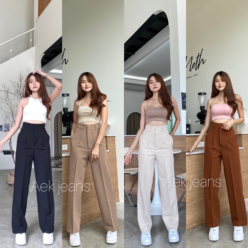 s-xxxl-กางเกงขากระบอกกลาง-รุ่นแต่หูเข็มขัด-เอวสูง-ผ้าไอวี่-ทรงสวยมาก