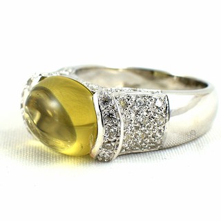 💎S890 แหวนพลอยแท้ แหวนเงินแท้ชุบทองคำขาว พลอยเลมอนควอทซ์แท้ 100%