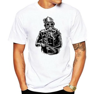 เสื้อยืดผ้าฝ้ายพิมพ์ลาย เสื้อยืดลําลอง ลายทหาร Steampunk พร้อมหน้ากากแก๊ส สําหรับผู้ชาย