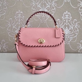 (ผ่อน0%) กระเป๋าสะพายข้าง MARLIE TOP HANDLE SATCHEL WITH WHIPSTITCH (COACH C4107) หนังแท้ สีชมพู