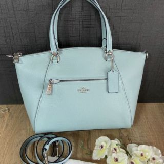 🎀 (สด-ผ่อน) กระเป๋าหนังสีฟ้า มีถุงผ้า Coach F58874 Prairie Polished Pebble Leather Satchel