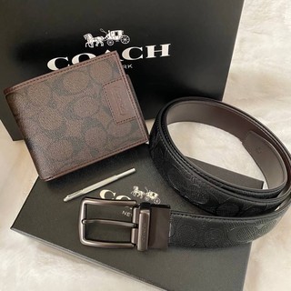 COACH Short Wallet with Belt Set Signature