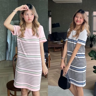chuuchop_พร้อมส่ง(C7882)✨🥣🌷Abbie striped dress ชุดเดรสสั้นคอกลมลายทาง มี2สี
