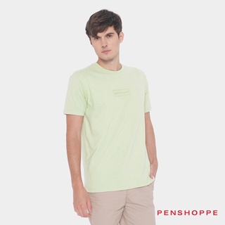 เสื้อยืดผ้าฝ้ายพิมพ์ลายขายดี ►Penshoppe Relaxed Fit T-Shirt With Hi-Den Penshoppe Print For Men (Light Green/Navy Blue/P