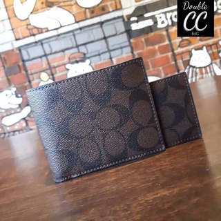 (แท้ 💯%‼) COACH F74993 COMPACT ID WALLET IN SIGNATURE