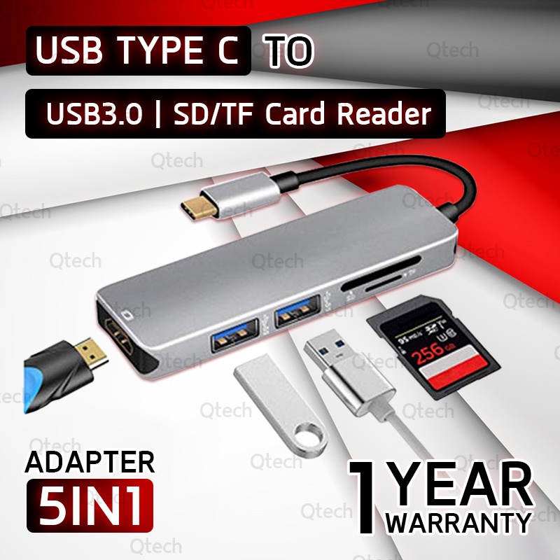 ประกัน 1 ปี 5IN1 USB Type C to HDMI 4K USB3.0 SD/TF Card Reader HDMI ...