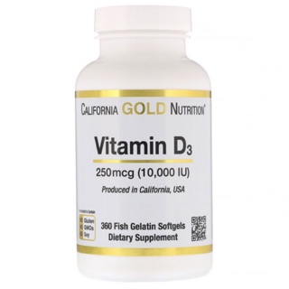 นำเข้าจากอเมริกา🇺🇸 Vitamin D3, 250 mcg (10,000 IU), 360 Fish Gelatin Softgels