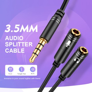 ราคาสายแยกหุฟังและไมค์ สายเคเบิ้ล สัญญาณเสียง 3.5 มม เข้า 1 ออก 2 Audio Stereo Splitter Cable สายต่อแยกหูฟังตัว แยกเสียง