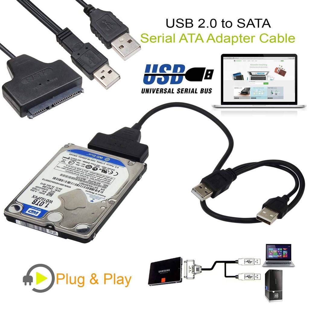 ภาพหน้าปกสินค้าDual USB2.0 to 22pin SATA Cable Converter for 2.5 inch SATA Hard Disk Driver จากร้าน fmol. บน Shopee