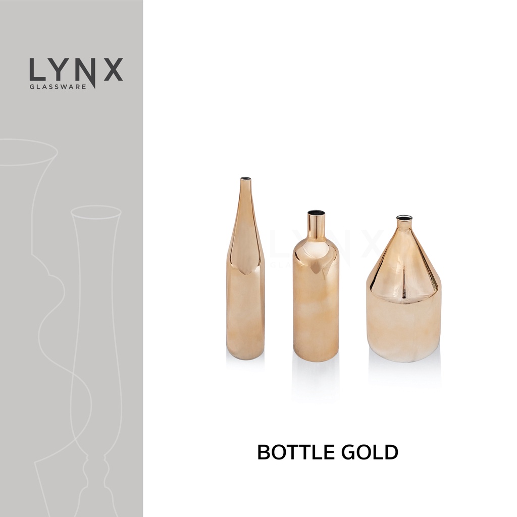 LYNX BOTTLE 102 GOLD แจกันแก้ว แจกันขวด แจกันสีทอง แจกันสีทอง ขวด