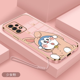 เคสโทรศัพท์มือถือ ยางนิ่ม กันรอยกล้อง ลายการ์ตูนกระต่ายโดราเอมอน หรูหรา สําหรับ Samsung A03 A03S A03 CORE A33 A53 A73