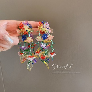 ✨BELLA✨925 Silver needle acrylic flower leaves rice beads earrings