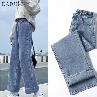 DaDuHey💕 Womens New Straight Slimming and Wide Leg Loose Adjustable High Waist Jeans