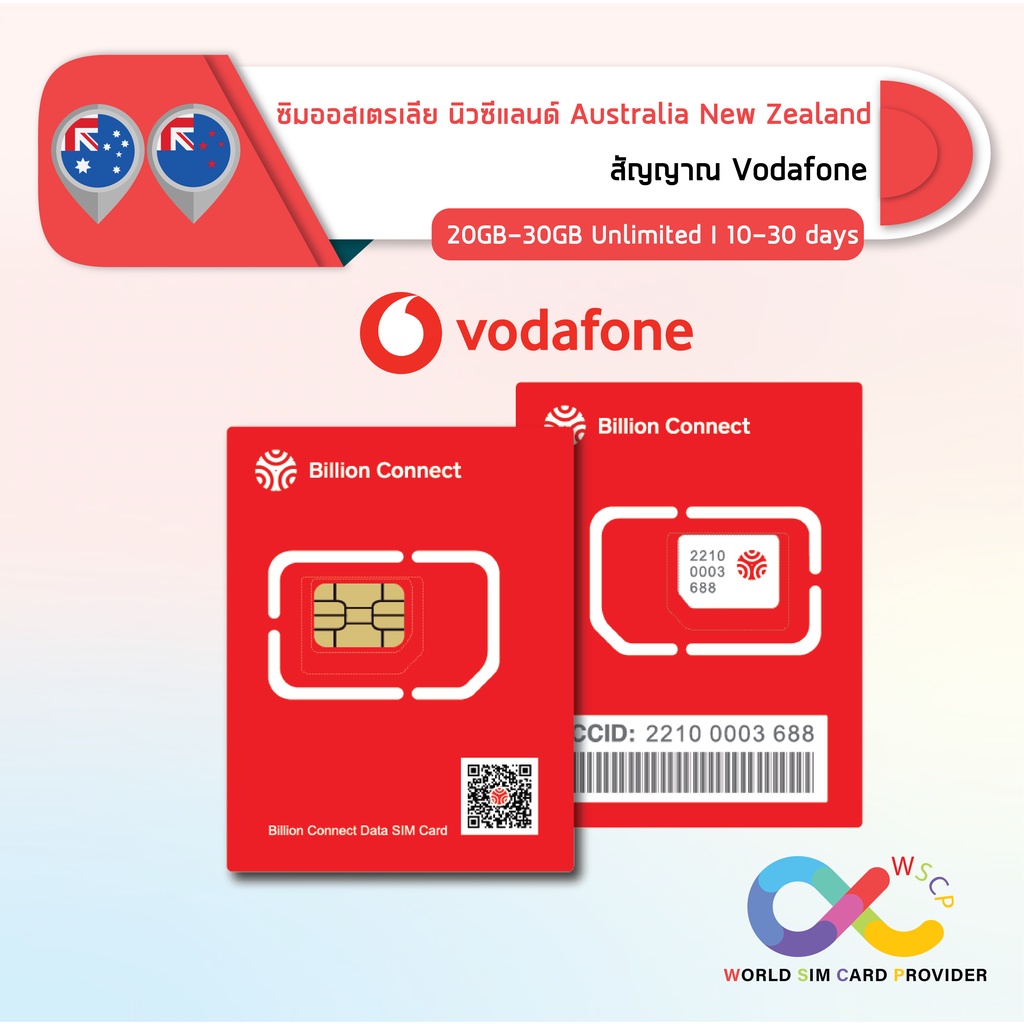 Australia New Zealand Sim Card Unlimited 20GB30GB Vodafone ซิม