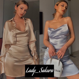 ภาพขนาดย่อของสินค้าLady_Sakura 313/dd.020เดรชสายเดี่วยคอถ่วง จั๊มเอว เว้าหลัง เนื้อผ้าซาตินแบบมาใหม่พร้อมส่ง