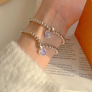 เครื่องประดับ สร้อยคอ สร้อยข้อมือ จี้ลูกปัด หินมูนสโตนเทียม อัลลอย รูปหัวใจ แฟชั่นสําหรับผู้หญิง