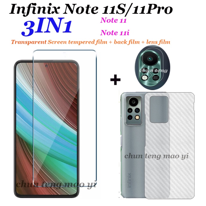 ภาพหน้าปกสินค้า(3in1) ฟิล์มกระจกนิรภัยกันรอยหน้าจอ ไม่มีกรอบ ฟิล์มเลนส์กล้อง และฟิล์มคาร์บอนไฟเบอร์ สําหรับ Infinix Note 11S 11Pro Note 10 Note 10 pro Note 11 Note12 Note 8