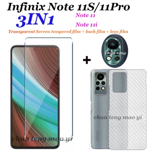 (3in1) ฟิล์มกระจกนิรภัยกันรอยหน้าจอ ไม่มีกรอบ ฟิล์มเลนส์กล้อง และฟิล์มคาร์บอนไฟเบอร์ สําหรับ Infinix Note 11S 11Pro Note 10 Note 10 pro Note 11 Note12 Note 8