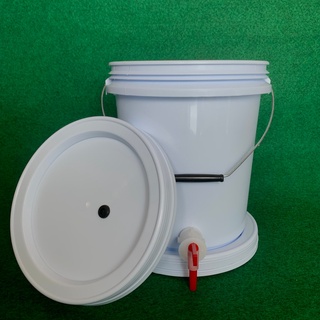 Bucket10L FoodGrade With Faucet ถัง Food grade 10ลิตร สีขาวเกรดเอ FoodGradeพร้อมเจาะรูยางใส่ Airlockฝาล็อค2ชั้นพร้อมก๊อก