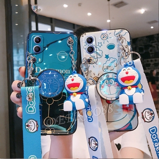 เคสโทรศัพท์ VIVO Y72 Phone Case Blu-ray Doraemon Cartoon Doll Bracket With Fashion Letter Strap Back Cover เคส VIVOY72 Casing