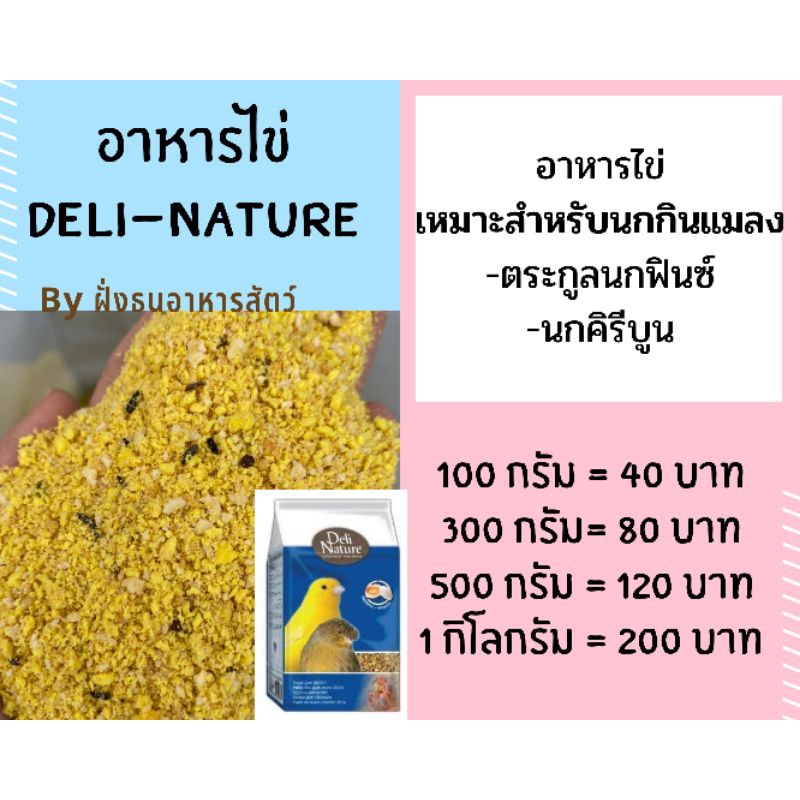 แบ่งขาย-อาหารไข่-อาหารนก-โปรตีนสูง-deli-nature-สูตรนกฟินซ์-นกคิริบูน-ยี่ห้อ-beyers-พร้อมส่ง