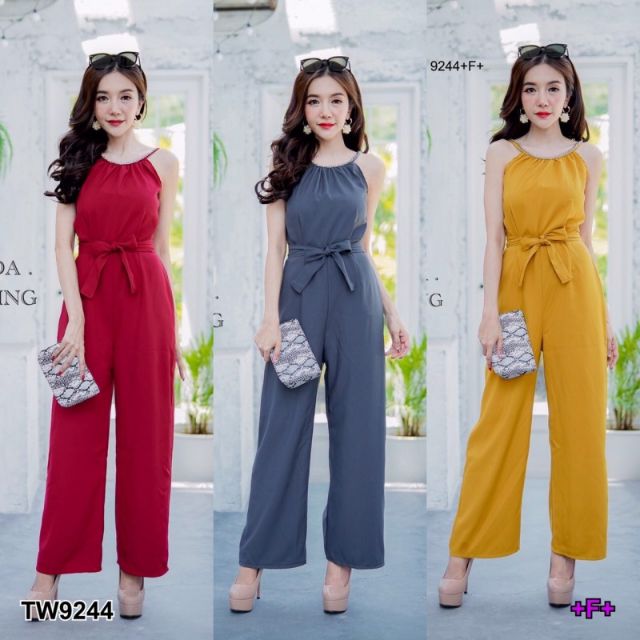 lt-tw9244-gt-jumpsuit-จั๊มสูทขายาว-สายเดียวคล้องคอ-เนื้อผ้าซาร่า-ดีเทลช่วงคอติดโซ่เงินรอบคอ-เก๋ๆ-ลงตัวสุดๆ-งานขายดี