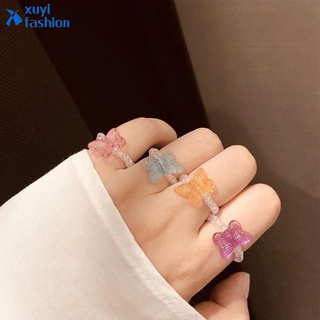 ภาพหน้าปกสินค้าCurrent Fashion Smiley Butterfly Bead Ring Trend Transparent Ring for Women Jewelry Accessories ที่เกี่ยวข้อง