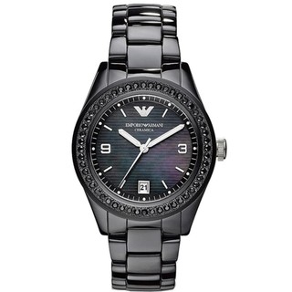 Emporio Armani Womens AR1423 Black Ceramic Case &amp; BraceletCrystal Bezel