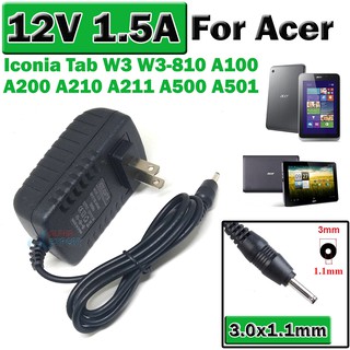 Adapter ชาร์จไฟ US Power Adapter Wall Charger 12V 1.5A for Acer Iconia Tab W3 W3-810 A100 A101 A200 A210 A211 A500 A501