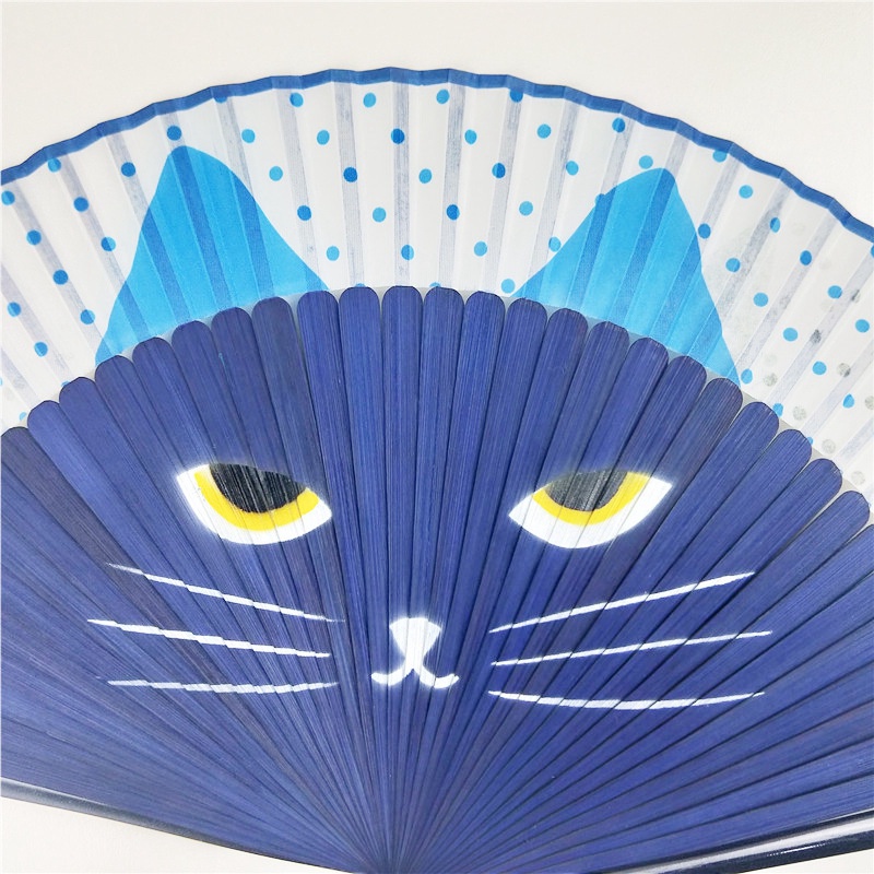 พัดพัด-ผ้าไหม-เพ้นท์สี-รูปการ์ตูนแมว-ชินชิล่า-สร้างสรรค์-สไตล์ญี่ปุ่น-สําหรับเด็กผู้หญิง