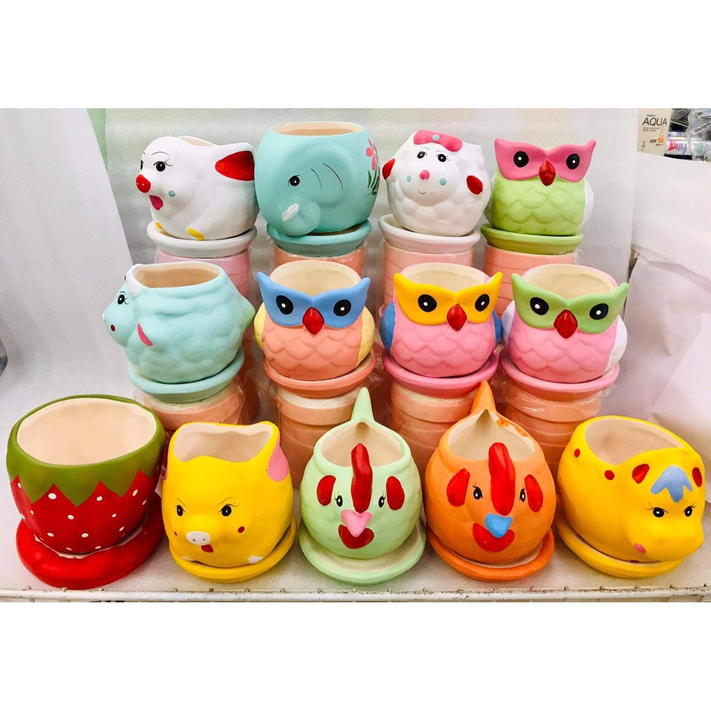 กระถางต้นไม้-กระถางเซรามิก-ลายการ์ตูน-3-5-4-นิ้ว-set2-ชิ้น-กระถาง-จานรอง