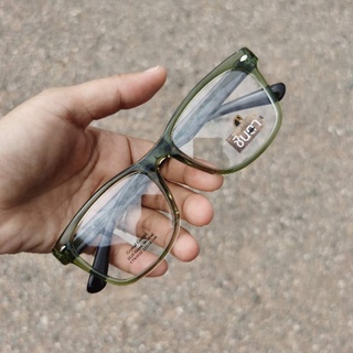 แว่นวินเทจ กรอบแว่นสายตา แว่นชินตา รุ่น Chinta 3 Con ทรงเหลี่ยม กรอบพลาสติก ลายกระ กรอบใส กรอบเขียว พรีเมี่ยม เลนส์ใส