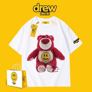 เสื้อยืดโอเวอร์ไซส์เสื้อยืดแขนสั้น ทรงหลวม พิมพ์ลาย Drew strawberry Bear Co branded Justin Bieber house smiling face สีด