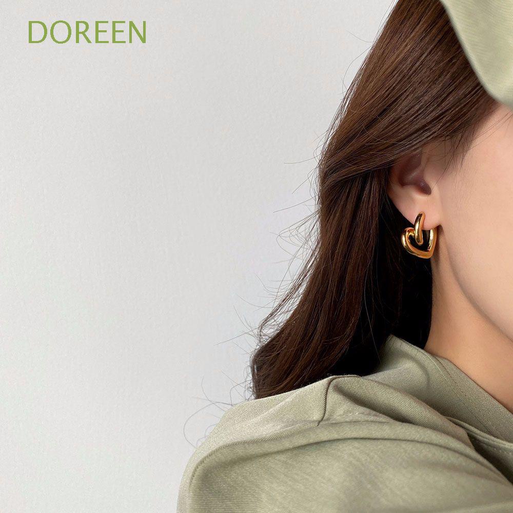 doreen-เครื่องประดับต่างหูห่วงกระดุมรูปหัวใจสีเงินสไตล์ฝรั่งเศสสีทอง