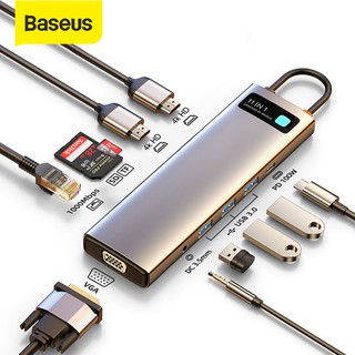 สินค้า Baseus อะแดปเตอร์ 8 in 1 ฮับ Usb C HUB ตัวแปลง type c USB Type C To HDMI แบบ Usb 3.0 สําหรับ Macbook Pro Air