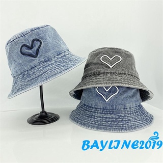 Bay- หมวกบักเก็ตลําลอง ปักลายหัวใจ สีฟ้า สีเทา สําหรับผู้หญิง