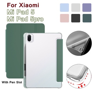 Mi Pad 5 Pro เคสใส ฝาหลัง พร้อมช่องใส่ดินสอ เคสป้องกัน แม่เหล็ก PU TPU เคส สําหรับ Xiaomi