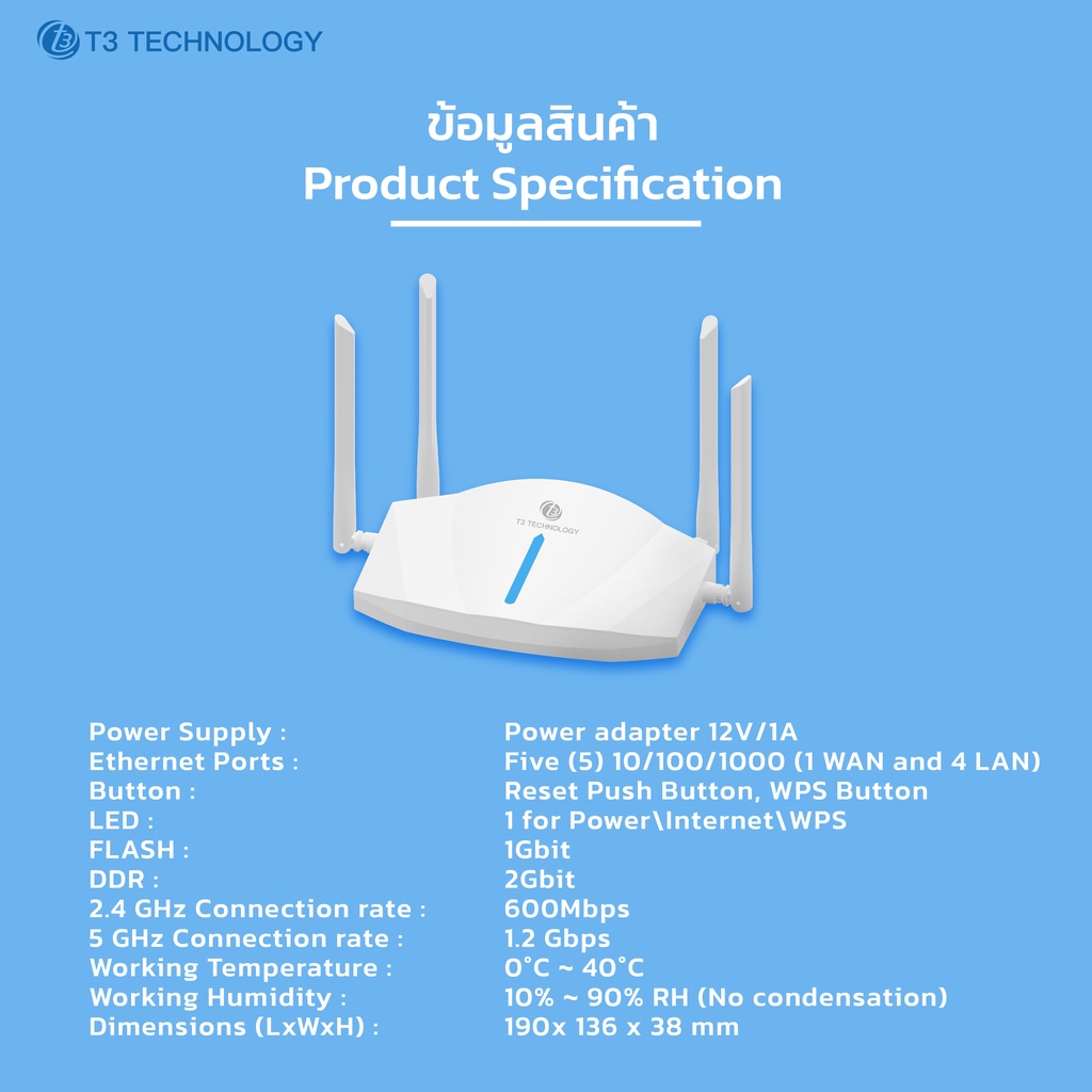 T3 AX1800 Wi-Fi 6 Router WR1 เราเตอร์รับสัญญาณ Wi-Fi 6 ตัวขยายสัญญาณ ...