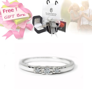 Finejewelthai-แหวนมินิมอล-แหวนเพชร-แหวนเงิน-เพชรแท้-เงินแท้925-Minimal-Diamond-Silver-Ring-Diamond_Gift_set61